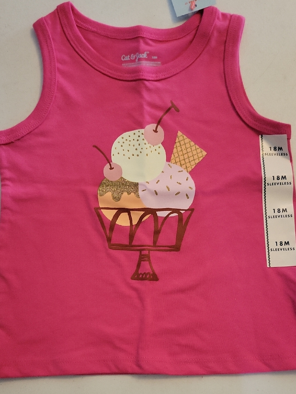 Cat & Jack Girls' Pink Ice Cream Graphic Tank Top. New. Size 18 Months.